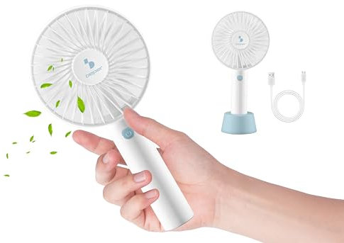 BEPER P206VEN401 Mini Ventilateur Portable Rechargeable, 3 Vitesses, Silencieux, Support et Câble USB inclus, Blanc