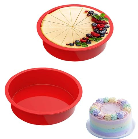 2 Pezzi Stampi In Silicone per Dolci Round 8 Pollici Antiaderente Stampo Torta Silicone 20Cm Stampi Silicone Dolci, Stampo Silicone Torta Per Torte A Strati,Formaggio,Torte Arcobaleno E Chiffon