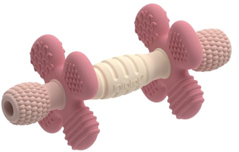 Infatot® Barbell Buddy – Teething Toys for Baby, Soothing Teether with Multiple Teething Textures, BPA‑Free Silicone Teether for Babies 3 Months Plus (Blush)
