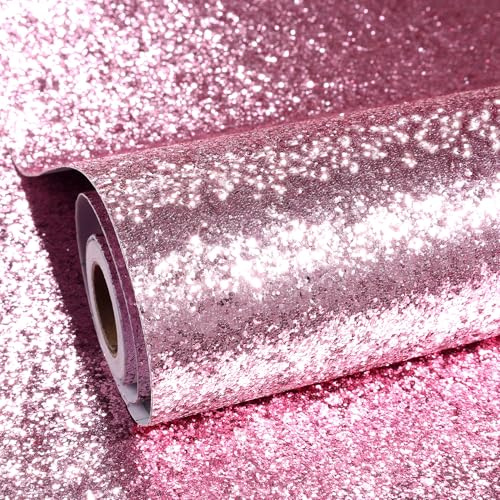 ReWallpaper Självhäftande tapet paljetter 60CM × 5M folie för möbler rosa glitter barn tapeter flickor vattentät tapet badrum sovrum dekor folie glitter självhäftande rosa