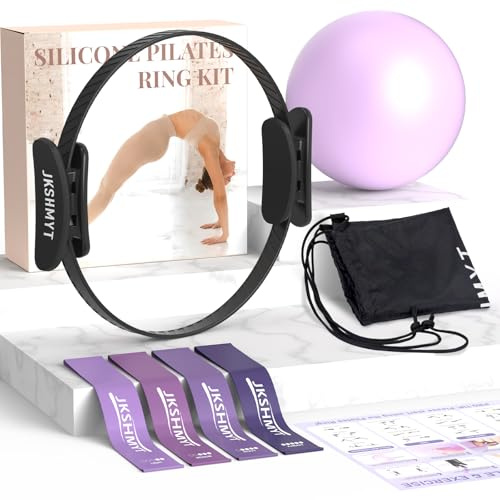 JKSHMYT Pilates Ring -14.5 Home Pilates Essential Kit with Padded Handles, Mini Ball, Resistance Bands, Guide & Bag, Better Me Pilates Circle Set for Women