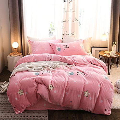 Set di Biancheria da Letto da 4 Pezzi, Quattro Pezzi in Pile Corallo Invernale 2020, Nuovo Pile Double-Face, Pile Corto, Flanella, Pile Color Latte, Completo da Tre Pezzi - Star_2.0m Bed