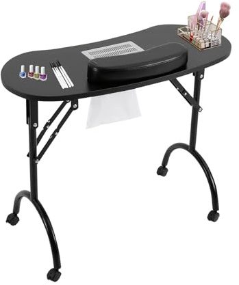 LENJKYYO Manikyrbord nagelbord med sugning, 90 x 40 cm vikbart manikyrbord multifunktionellt nagelbord bärbart manikyrbord för trimning, skönhet, nagelvård (svart)