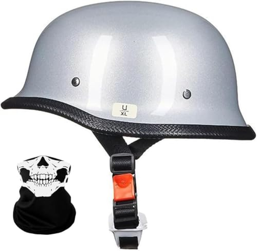 German Style Motorcycle Half Hel-Met, Adults Men Retro Scooter Moped Hel-Mets Half Shell Hel-Met Vintage Open Face Skull Cap for ATV Street Bike Motorbike Cruiser (B,S(55-56))