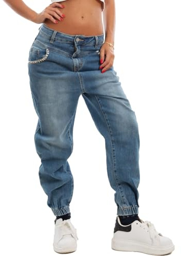 Toocool Jeans Donna Cavallo Basso Harem Pantaloni Strass Casual Vita Bassa RM2306 [Blu,