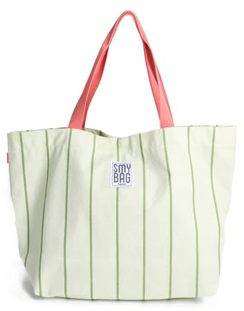 Ponette Bolsa de Playa Mujer Mallorca – Bolso Playa familiar con Bolsillo Interior y Clip de Cierre – Shopper Verano a Rayas – Bolsa Piscina, Viaje y Gimnasio – 60 x 45 x 19 cm – Marca Española