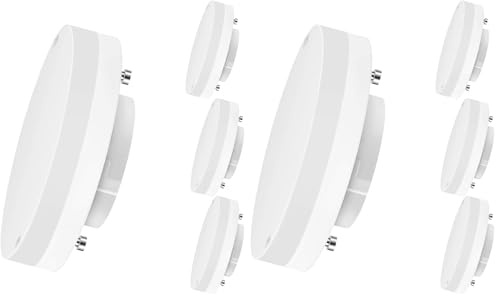 LVWIT Faretti LED Attacco GX53, 5W Equivalente a 40W, 470LM, Luce Bianca Calda 3000K, Lampadine LED Adatti per Mobili, Corridoio, Vetrine, Non Dimmerabile, Pacco da 8 Unità