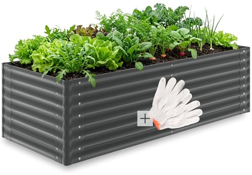 tectake® Bancal Elevado de 200 x 80 x 62 cm, 970L, para Huerto Urbano, Jardineras Exterior Grandes, Maceteros Grandes Exterior, Jardin, Macetero Grande, con Guantes, Suelo Abierto, Malla Metalica