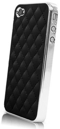 itronik® Leder STEPPLEDER Deluxe HÜLLE Tasche für Apple iPhone 4 4G 4S Luxus Chrome CASE HARDCASE ETUI HÜLLE SCHUTZHÜLLE Cover Bumper SCHWARZ Black