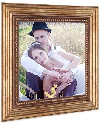 PHOTOLINI Barock-Bilderrahmen 15x15 cm in Gold antik, Holz-Rahmen Vintage, Made in Germany, Echtglas, zum Aufhängen & Aufstellen, mit Zubehör - verleiht Deinen Fotos das besondere Etwas