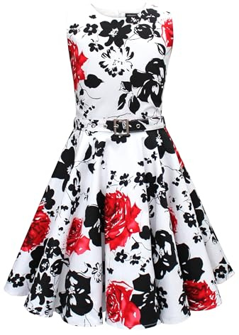 BlackButterfly Barn 'Audrey' Vintage Gudomlighet 1950-talet Flickor Klänning | Cirkelkjol, knälång, ärmlös, rund urringning, avtagbart midjeskärp, helfodrad, dolt blixtlås bak, 3-14 år