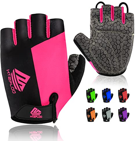 HTZPLOO Cycling Gloves for Men & Women with Anti-Slip Pad, Light Weight, Nice Fit, Half Finger Bicycle Gloves (Pink, Small)