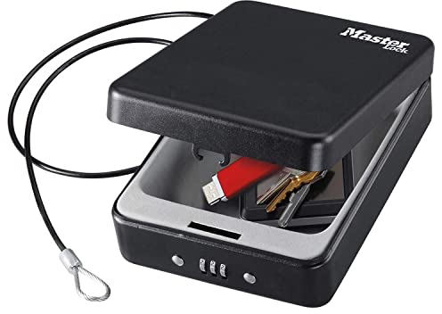 MASTER LOCK Kompakttresor [Kombination] [mit Kabel] P005CEURBLKHRO – Ideal für Scheckbücher, Schmuck, Ausweise, Smartphone und mehr