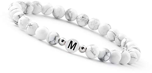 GD GOOD.designs Pärchen Armband mit Buchstaben M | Partnerarmband aus Howlith Perlen (Buchstabe M)