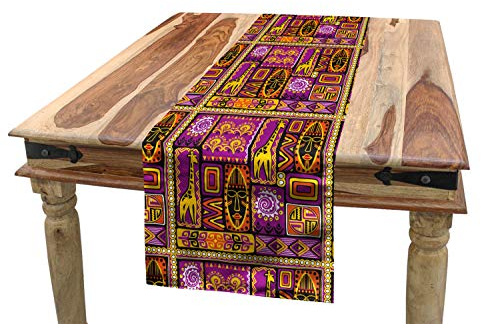 ABAKUHAUS orientalisch Tischläufer, Maske Giraffe, Esszimmer Küche Rechteckiger Dekorativer Tischläufer, 40 x 225 cm, Lila Gelb