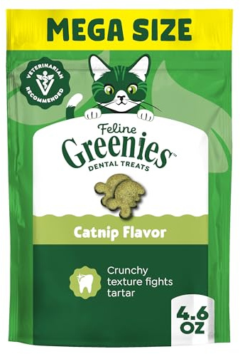 Greenies Cat Treats, Feline Veterinarian-Recommended Adult Natural Dental Treats, Catnip Flavor, 4.6 oz. Pouch