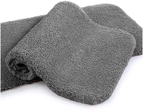 VANZAVANZU Badematte rutschfest 2er Pack Badteppich Verdickt Badezimmerteppich Weich Badeteppich Flauschige Mikrofaser Badvorleger, Supersaugfähig, Maschinenwaschbar - 50 x 80cm (Dunkelgrau)