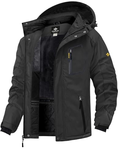 GEMYSE Herren Skijacke Wasserdicht Outdoor Winterjacke Winddicht mit Fleece und Kapuze (Eisen Grau,XL)