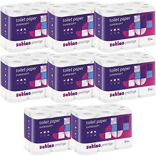SATINO 061044 - Papier Toilette Prestige Supersoft - Écologique Ecolabel - Maxi Lot de 96 (8 x 12 x 200 feuilles)