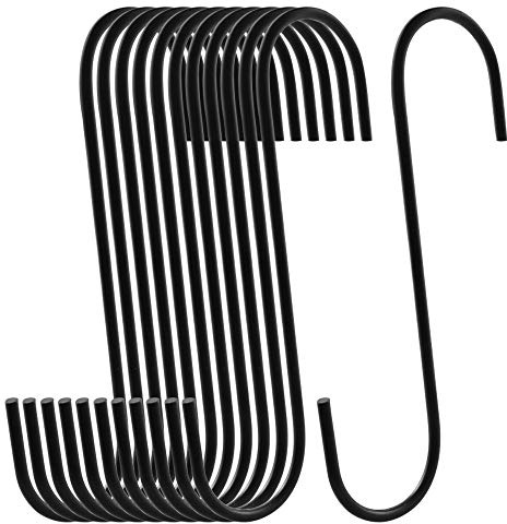 WHYHKJ 12pcs 6.5 Black Antistatic Coating Steel Hanging Hooks Heavy-Duty S Hooks Home Storage Organizers Accessories