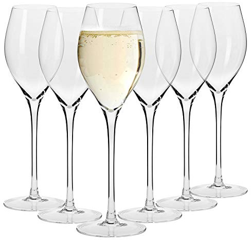 Krosno Large Prosecco Champagne Sparkling Wine Flutes, Set of 6, 9.4 fl oz, Rounded Shape for Ideal Bubbles, Dishwasher Safe, Made in Europe