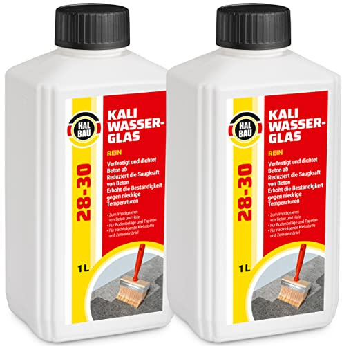 HALBAU Kaliwasserglas 28-30 Rein 2 Liter Kali Wasserglas, Haftgrund, Beton Versiegelung, Holz Imprägnierung, Verkieselung, Mauerabdichtung, Betonschutz, Holzschutz