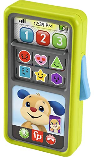 Fisher-Price Lernspaß 2-in-1 Smartphone - Spielzeugtelefon mit Lichtern und 75+ Liedern, mit Lernspaß-Hündchen und Hundefreundin Zahlen und Formen Lernen, Version: UK-Englisch , HNM84