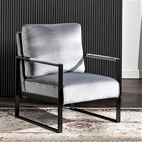Container Furniture - Sedia classica moderna di metà secolo con struttura quadrata in metallo resistente, poltrona per soggiorno, camera da letto, casa e ufficio, con rivestimento in velluto felpato,
