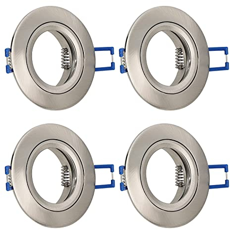 URing 4er Einbaustrahler GU10 Set Aluminium Nickel, Einbaustrahler Rahmen Einbaurahmen Spot Einbauspots inkl GU10 Fassung für LED Halogen, Rund Decken Einbauleuchten Lochdurchmesser 60-70mm, 372-SN-4P