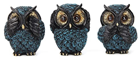 Lot de 3 Statues Hibou Sages Ne Rien Voir, Entendre, Dire - Figurine Hibou Décoration Maison Style Rétro & Bohème - Objet de Décoration Salon et Bureau, Idée Cadeau Original pour Femme et Amoureux