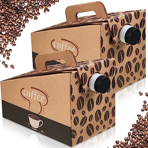Dandat 10 Pack Disposable Coffee Dispenser Box 96 oz - Thick Hardboard Insulated Coffee to Go Container with Handle & Lids, Hot Cold Bulk Beverage Dispenser for Parties, Catering, Take Out