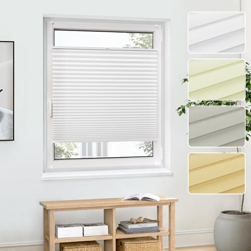 Jalousiescout Plissee Klemmfix ohne Bohren—Jalousie 32.5x70cm weiß Sichtschutz Fenster Sonnenschutz, Lichtdurchlässig Rollo für Fenster & Tür, Hochwertiges Polyester Pure Plissee