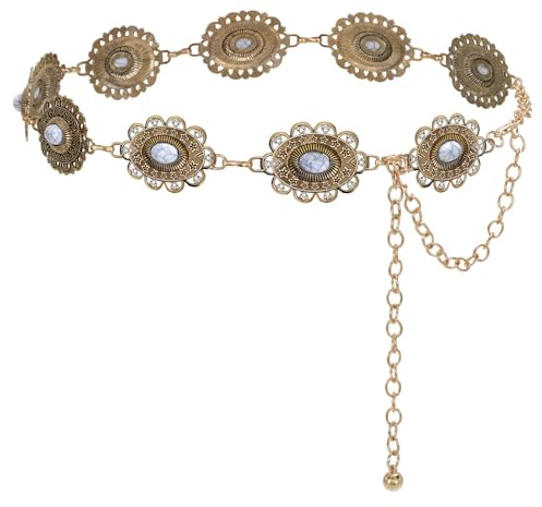 JASGOOD Western Metal Concho Belt for Women Boho Chain Belt Cowgirl Waist Belts for Women Dress Pants