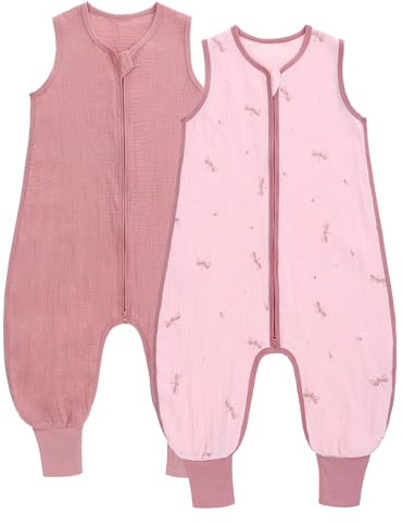 amo nenes 2-pack baby sovsäck sommar med fötter 0,5 tog sommarsovsäck 100 % bomull muslin andas för pojkar och flickor, Kylskula, 3-12 M
