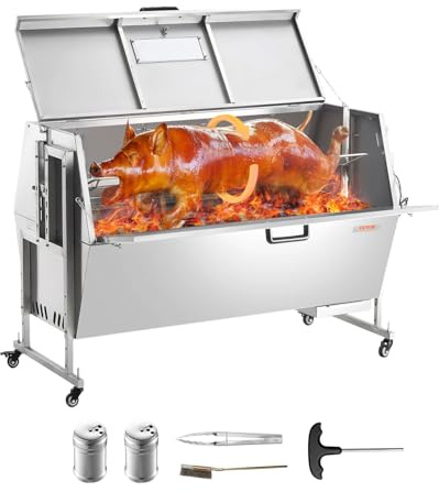 VEVOR Lammgrill Spanferkelgrill Spießbratengrill 130 kg BBQ-Spießgrill (60 W) für Schwein Lamm Ziege, kommerzielle Drehspießröster mit feststellbaren Rädern, für Outdoor-Camping-Grillen