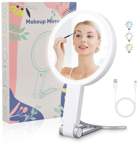 Specchio Trucco con Luci LED, Specchio Ingranditore 1X/20X, Girevole e Luminosità Regolabile Specchio Make up Ricaricabile Specchio da Tavolo per Bagno,Casa e Viaggi,Regalo per Donna/Lei (20X Bianco)