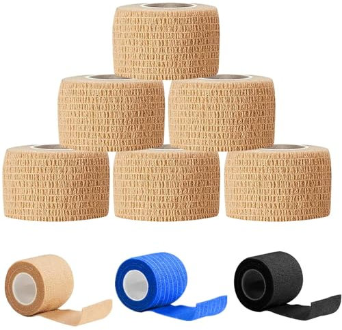 HTRTRR 6 Rolls Skin Colour Cohesive Bandage Wrap – 4.5M x 2.5CM Slim Self-Adhesive First Aid Tape for Fingers, Toes, Minor Injuries, Travel, DIY & Pet Care – Tearable, Latex-Free, Breathable Tape