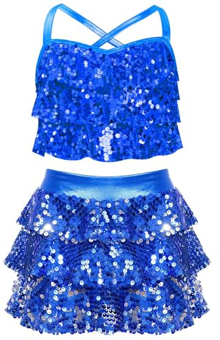 Yhong Vestido de baile para niña, con lentejuelas, disfraz de baile con falda corta, traje de baile, jazz, ropa de danza moderna