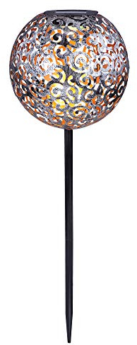 Solarleuchte Solarkugel für Außen silberfarben Stecklampe Garten orientalische Kugel, mit Lichteffekt und Erdspieß, 1x LED 3000 Kelvin, DxH 18,5x54 cm