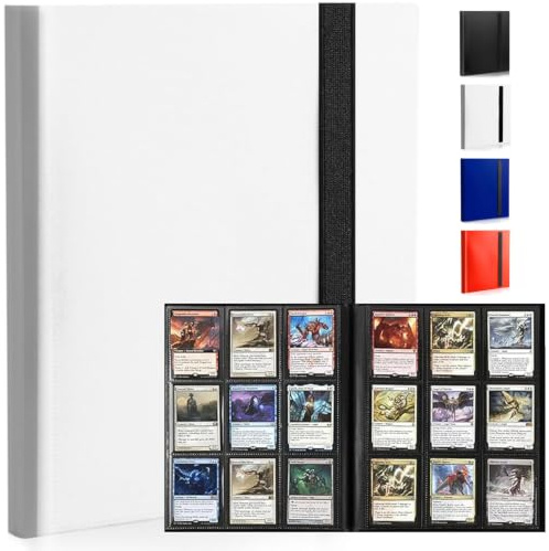 9-Pocket Trading Card Binder, Standard 360 Pockets Trading Card Album Folder, PU Leather Card Collection Binder, Portable Side Loading Card Folder for Collectible Card Games, Sports, TCG (White)