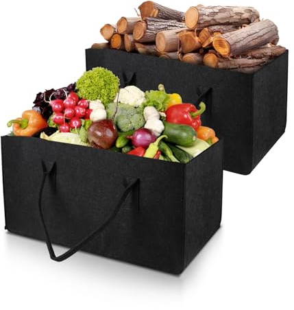 EFUTURETIME 2pz Borsa in Feltro, 61 * 32 * 32cm, 60L Cestini per Legna da Ardere con Manici, Grande Shopper Pieghevole in Feltro, Cesto Multiuso per Legna, Vestiti, Giocattoli, Libri, Nero