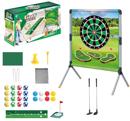Kustimantu Juego de césped de golf – Juegos de golf para adultos, juguete deportivo con pelotas, tees y alfombrilla de putting, actividades al aire libre para familia, niños y fiestas