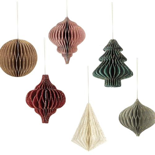 Paquete de 6 Adornos Navideños, 3D Panal Papel de Abeja Decoración de Fiesta, Bolas de Panal Adornos Colgantes de Navidad, Decoración Navideña para Árbol de Navidad, Pared y Techo