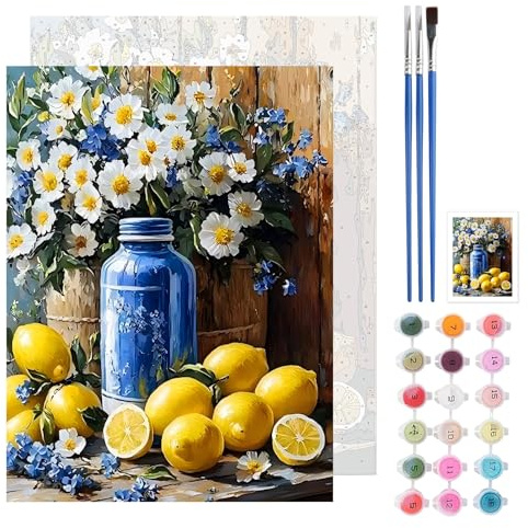 TLIOBLO Lemons Peinture par Numéros pour Adulte, DIY Paysage Peinture pour Adultes Enfants Débutants Facile sur Toile avec Peintures et Pinceaux, Décor Maison Cadeaux 30x40cm
