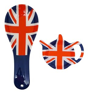 Union Jack Spoon Rest and Teapot Shaped Tea Bag Holder Set – British Flag Kitchenware Gift for Tea Lovers & Enthusiasts