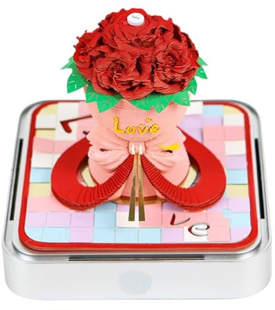 Calendario 3D 2026 | Memo Pad 3D a forma di rosa | Blocco note artistiche a strappo con illuminazione a LED e custodia in acrilico per Natale inaugurazione della casa