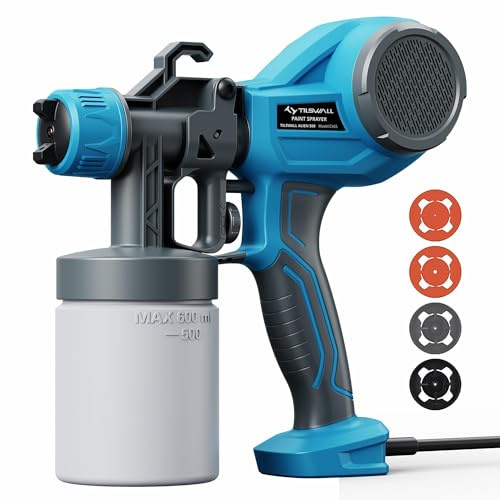 Tilswall Pistola Pintura Alien500 Ideal para Principiantes, Eléctrico Pistola de Pintura Ultraligera Fácil de Usar y Limpiar, Multiusos con 4 boquillas y 3 Patrones para Paredes y Techos