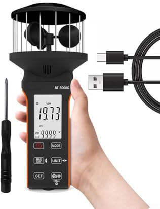 Anémomètre numérique portable avec chargement de type C, portée de 0,3 à 30 m/s, 5 unités (m/s pieds/min nœuds km/h pour mph), étanche pour l'extérieur