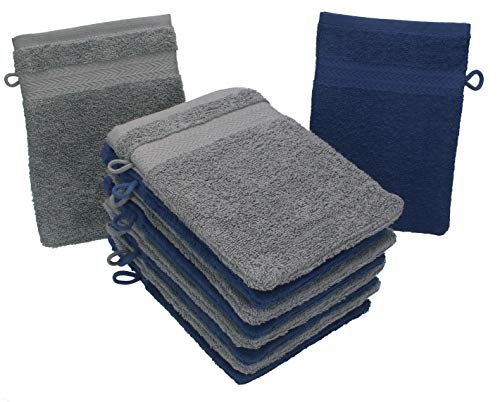 Betz 10 Stück Waschhandschuhe Premium 100% Baumwolle Waschlappen Set 16x21 cm Farbe dunkelblau und anthrazit
