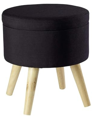 Echtwerk Sittpall Max, sittkista, sittkub, rund, med förvaringsutrymme, avtagbart lock, vadderad sits, träfötter, svart, 32 x 32 x 39 cm